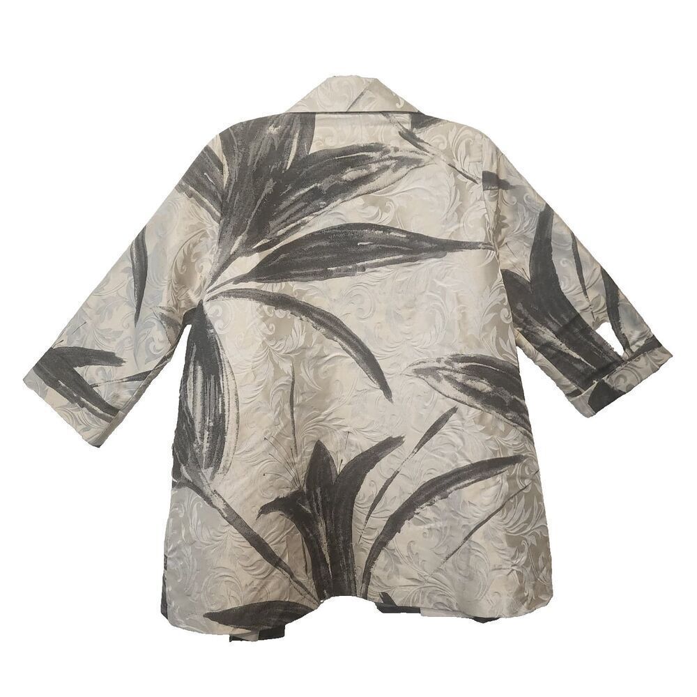 Caroline Rose Medium Jacket Gray Black Jacquard Embossed Embellished Open Front - Picture 5 of 9